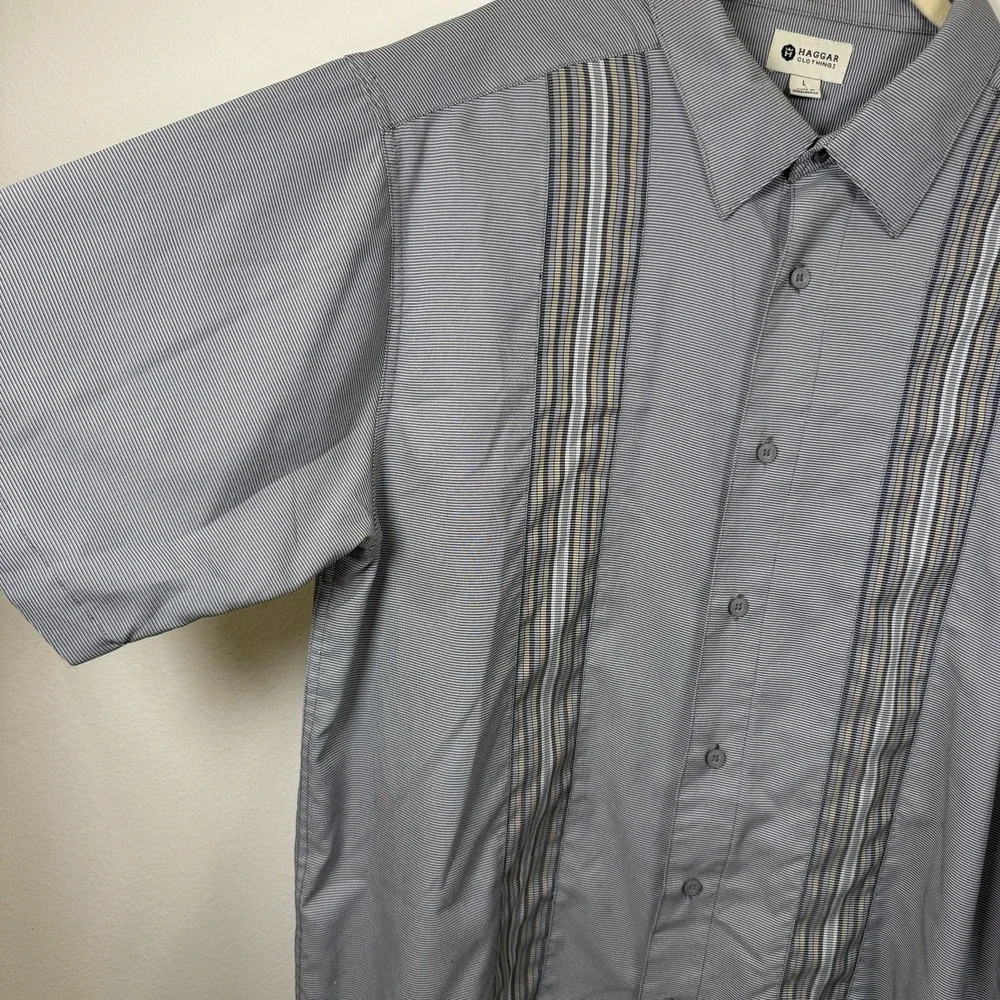 Haggar Mens Gray Button Up Shirt Mend L Collared Short Sleeve Dress - Picture 16 of 16